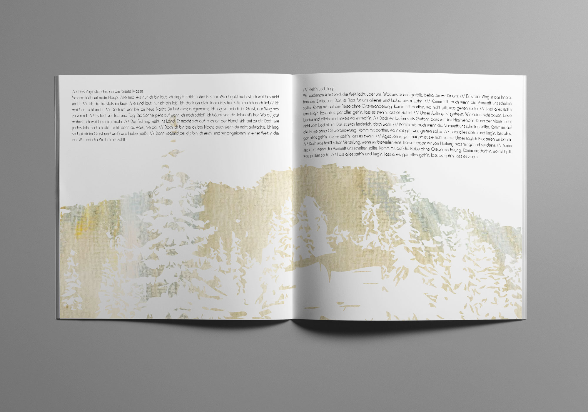 Die Doppelseite des Album Artworks zeigt eine Waldszene in hellen, zurückhaltenden Farben.
