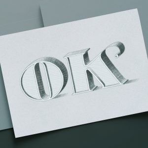 delicate 3D pencil drawing of the letters OK