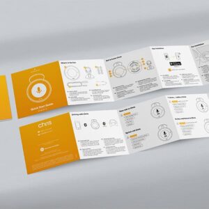 the Quick Start Guide design shown as a folded leporello and opened leporello