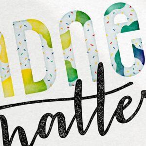 Zoomed in hand lettering showing ink print and water color details